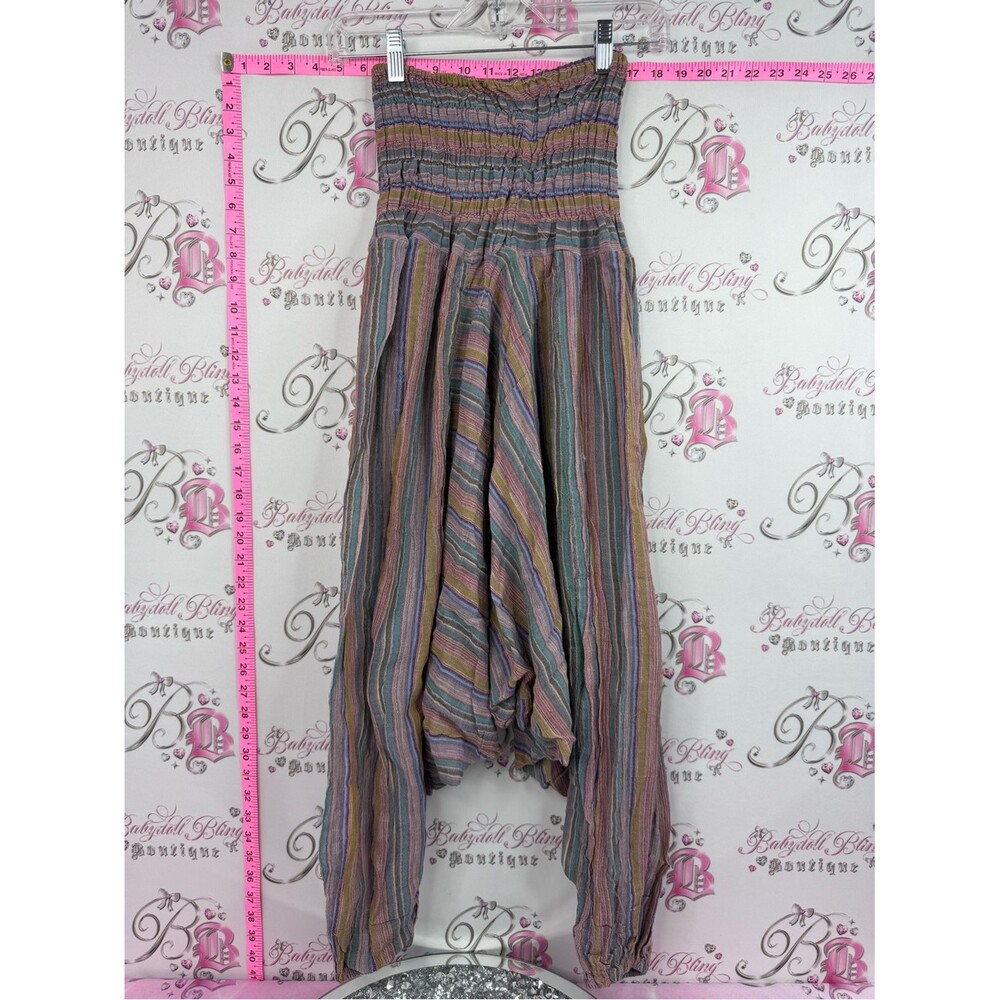 Harem pants boho Striped Smocked Waist Harem Pants - Multicolor